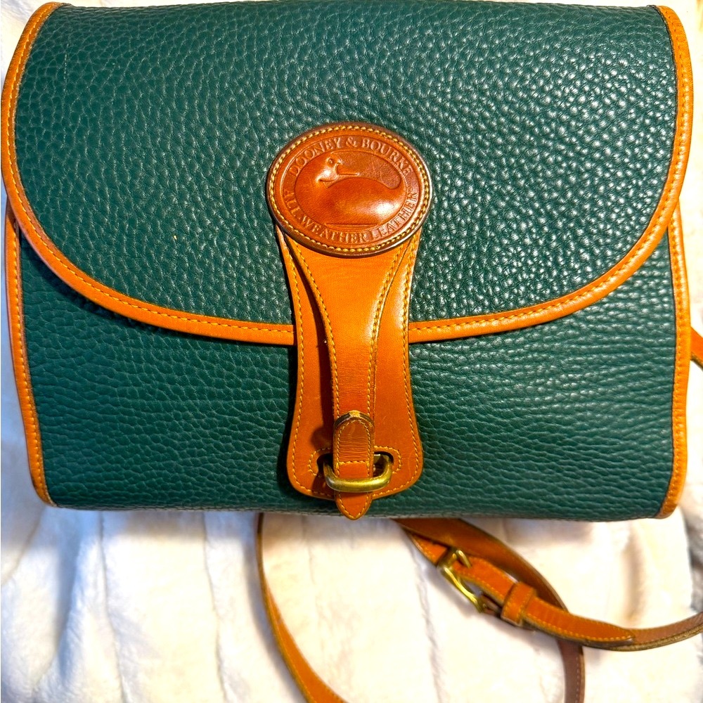 Dooney & Bourke Green and Tan Crossbody Bag with Pebbled Leather